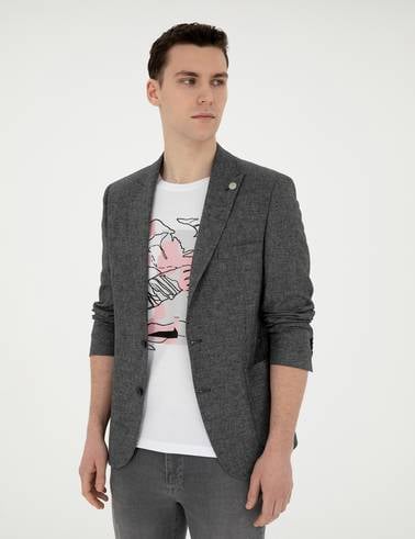 Antrasit Ex. Slim Fit Keten Karışımlı Ceket