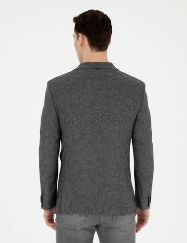 Antrasit Ex. Slim Fit Keten Karışımlı Ceket