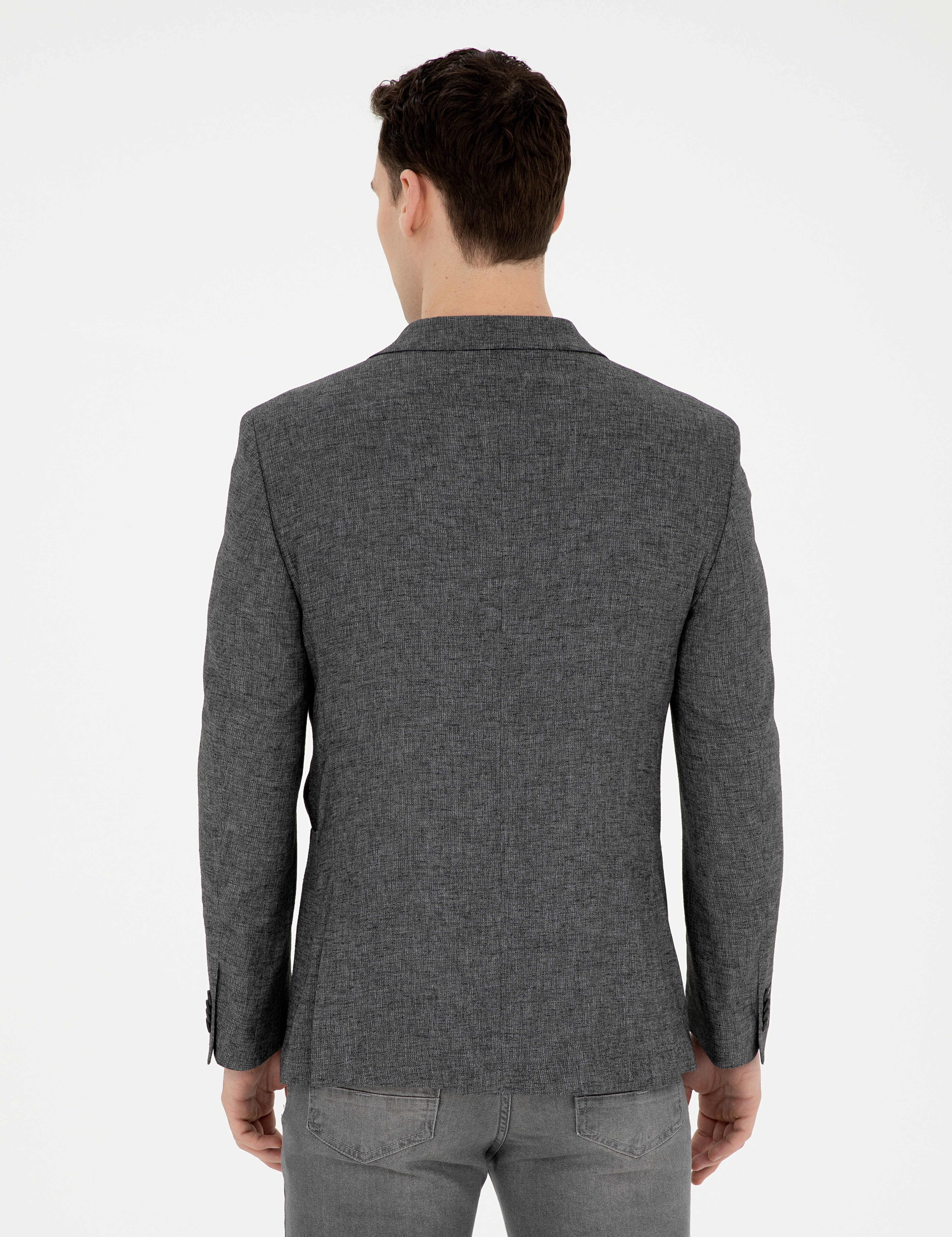 Antrasit Ex. Slim Fit Keten Karışımlı Ceket