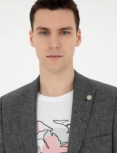 Antrasit Ex. Slim Fit Keten Karışımlı Ceket