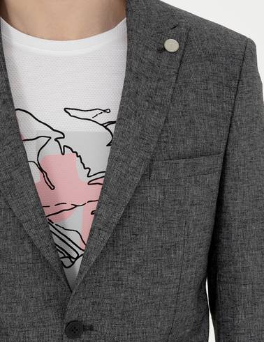 Antrasit Ex. Slim Fit Keten Karışımlı Ceket