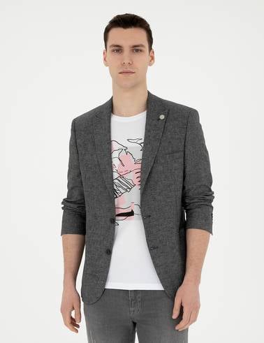 Antrasit Ex. Slim Fit Keten Karışımlı Ceket