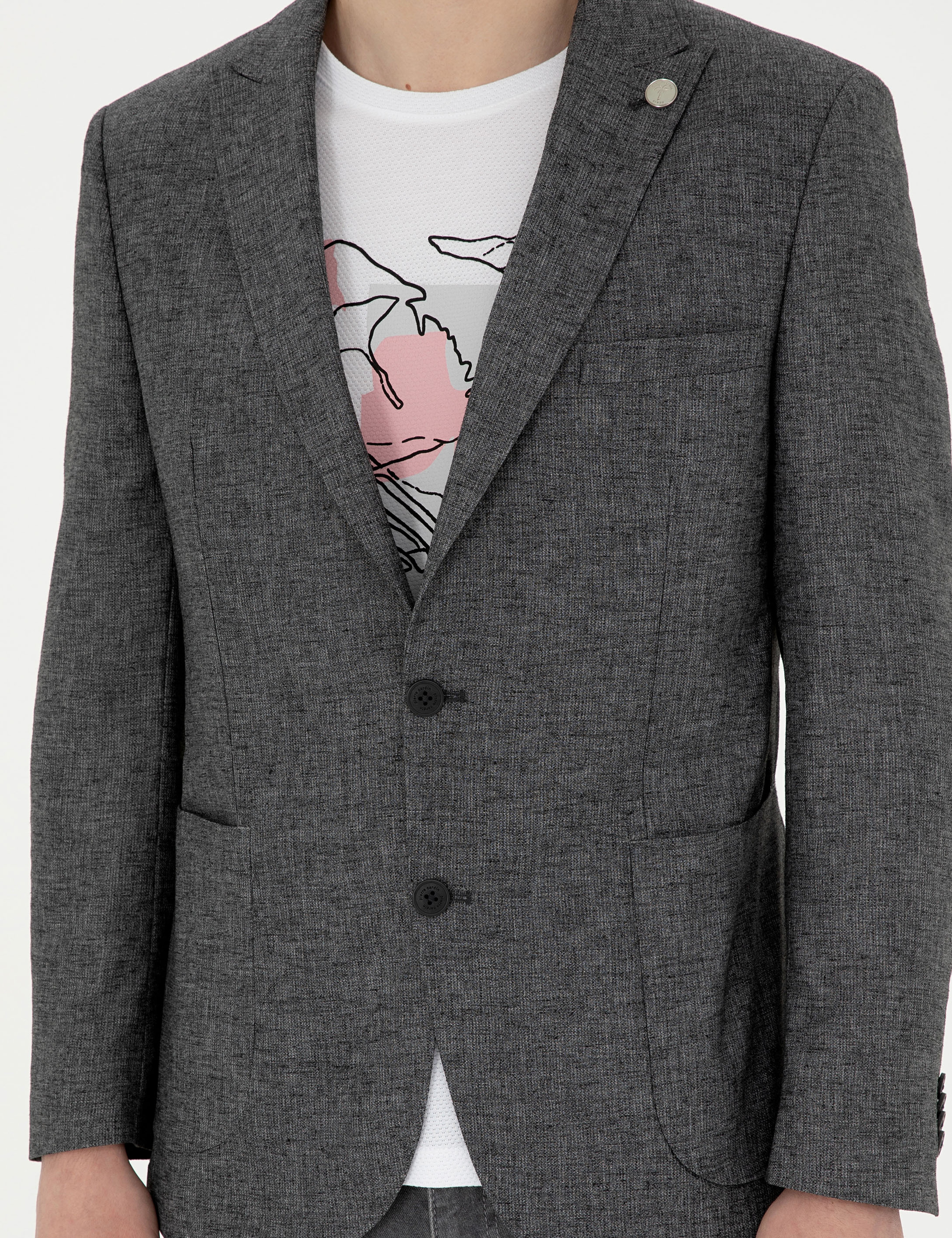 Antrasit Ex. Slim Fit Keten Karışımlı Ceket