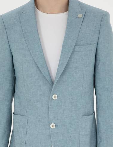 Açık Mavi Ex. Slim Fit Keten Karışımlı Ceket