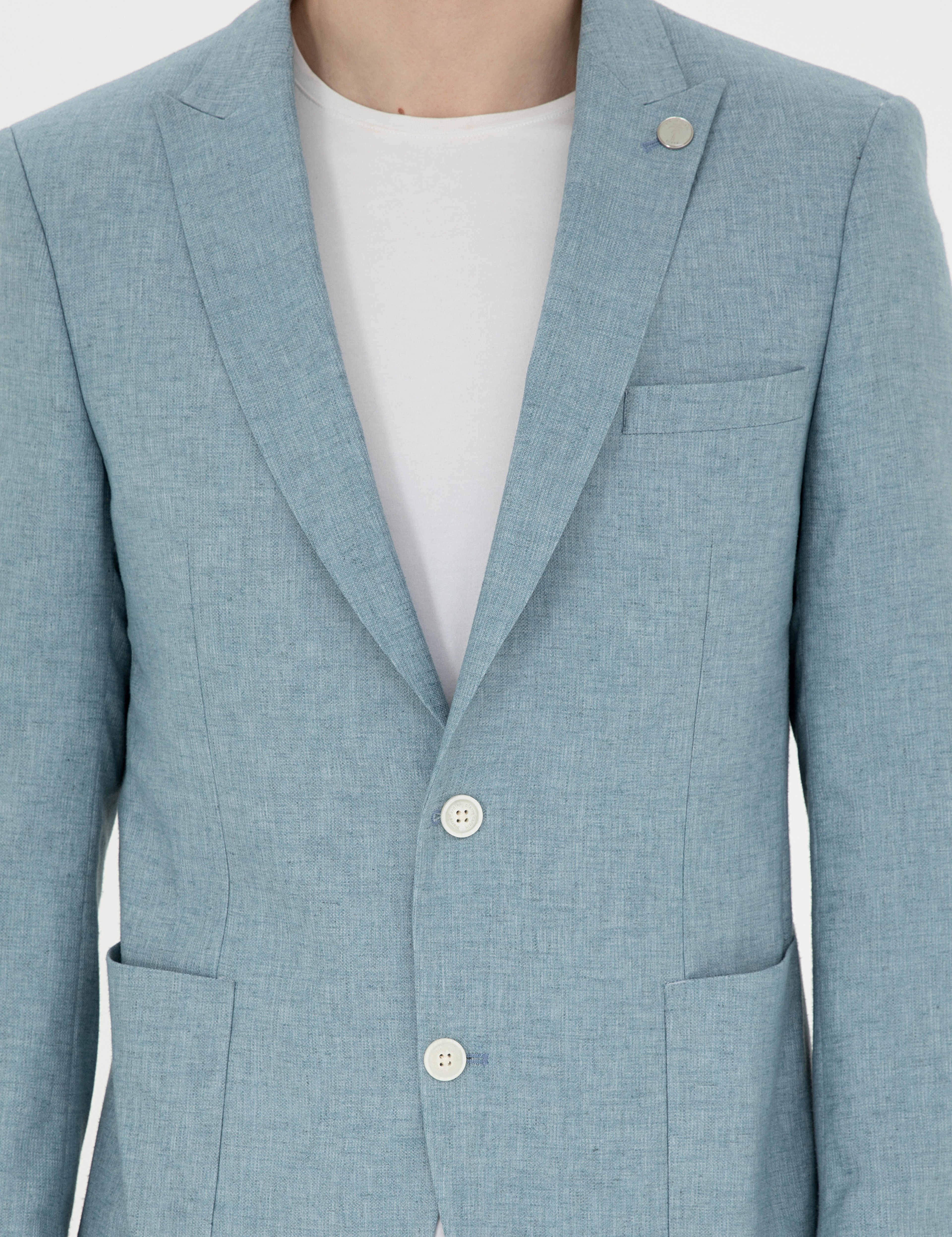 Açık Mavi Ex. Slim Fit Keten Karışımlı Ceket - Image 6