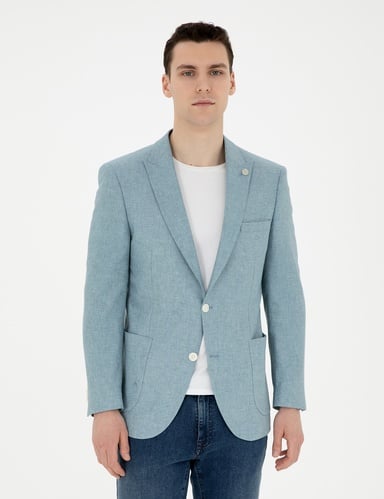Açık Mavi Extra Slim Fit Keten Karışımlı Ceket