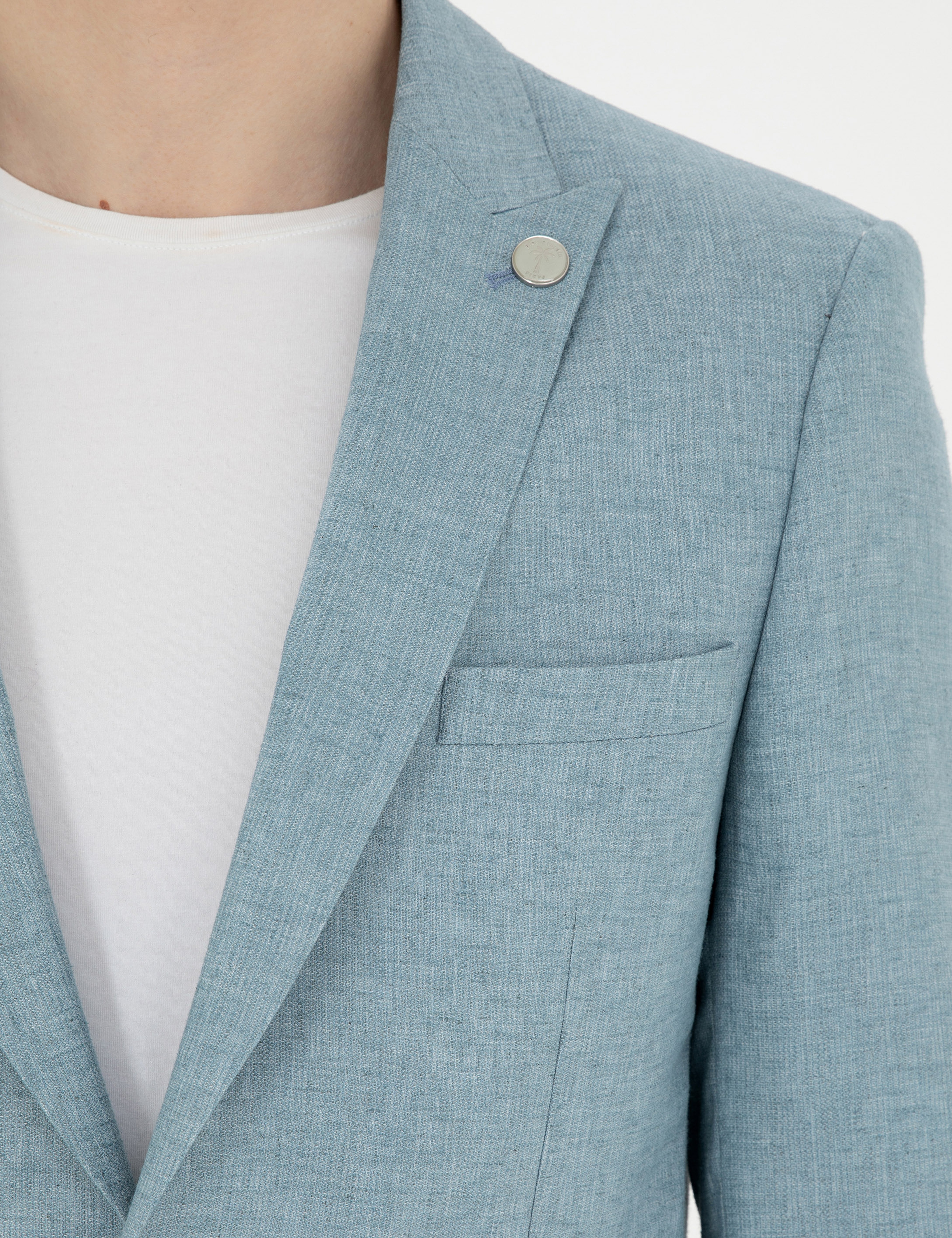 Açık Mavi Ex. Slim Fit Keten Karışımlı Ceket - Image 7