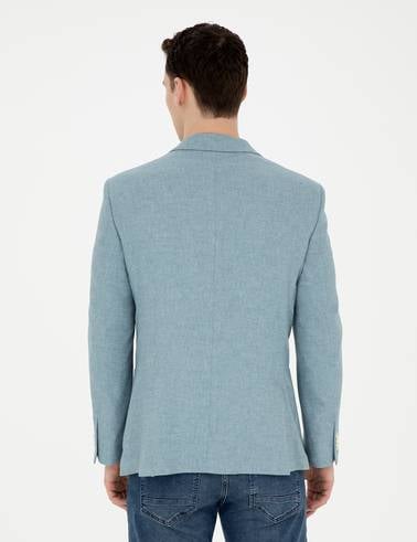 Açık Mavi Ex. Slim Fit Keten Karışımlı Ceket