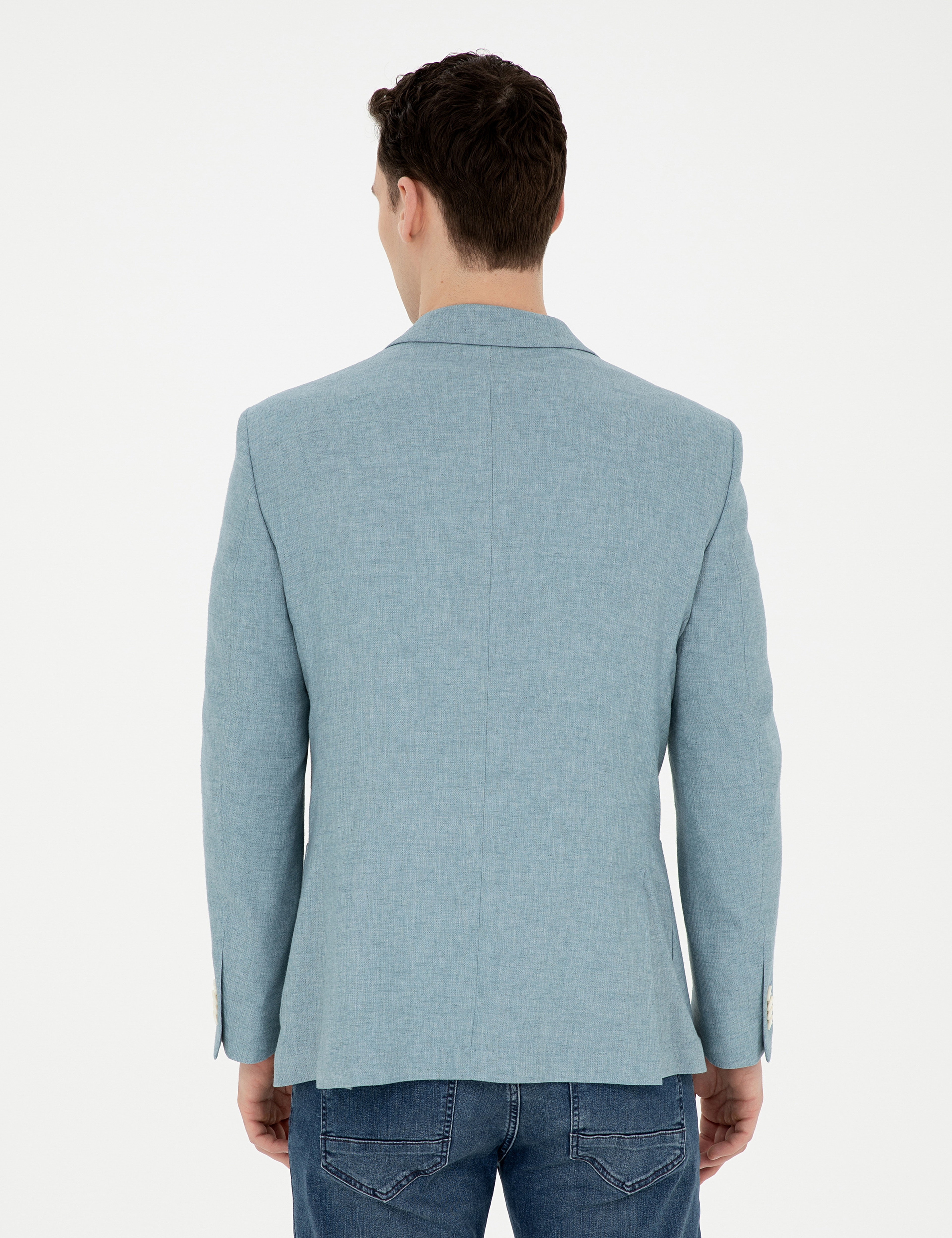 Açık Mavi Ex. Slim Fit Keten Karışımlı Ceket - Image 5