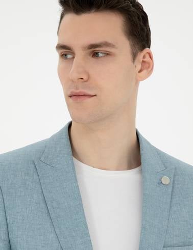 Açık Mavi Ex. Slim Fit Keten Karışımlı Ceket