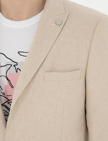 Bej Ex. Slim Fit Keten Karışımlı Ceket