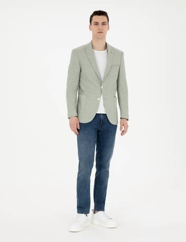 Açık Yeşil Ex. Slim Fit Keten Karışımlı Ceket
