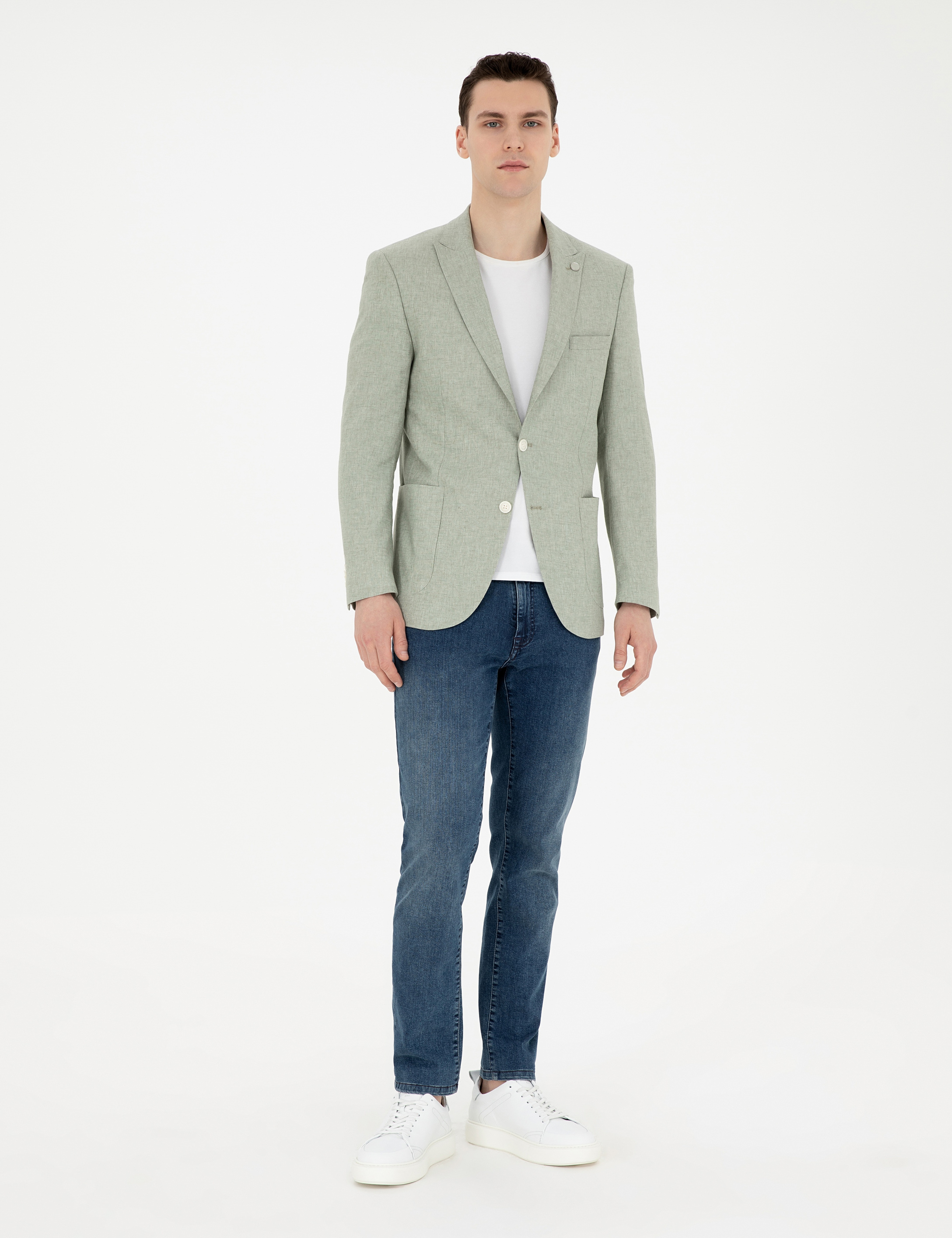 Açık Yeşil Ex. Slim Fit Keten Karışımlı Ceket - Image 4