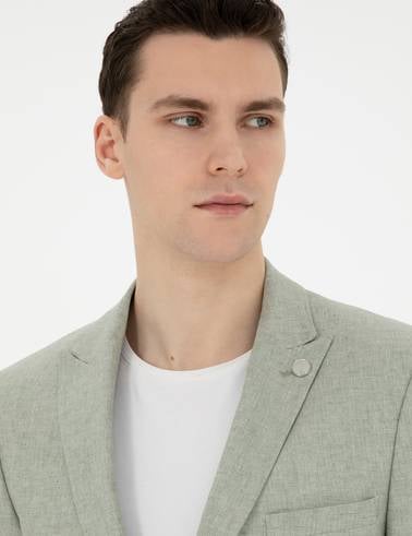 Açık Yeşil Ex. Slim Fit Keten Karışımlı Ceket