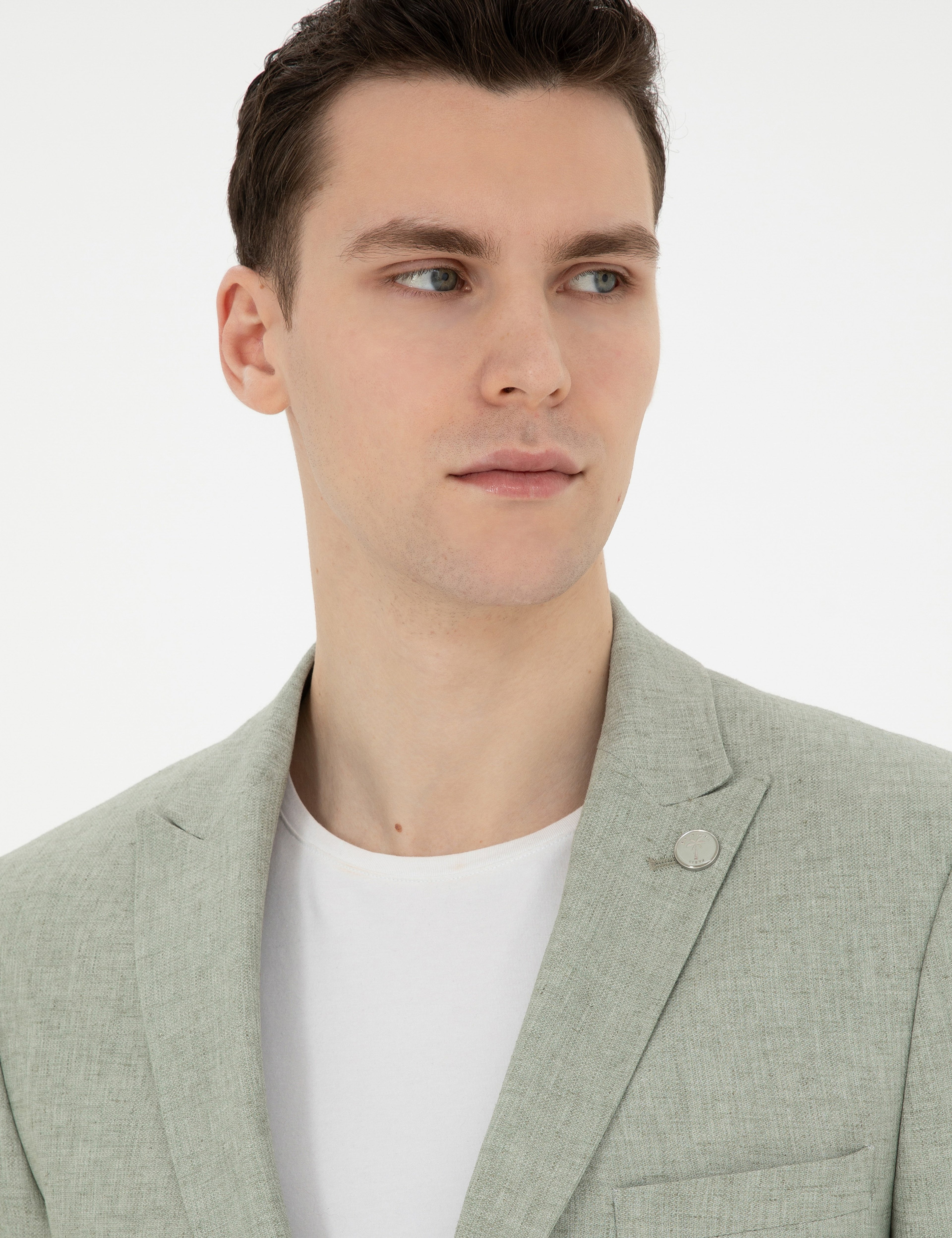 Açık Yeşil Ex. Slim Fit Keten Karışımlı Ceket