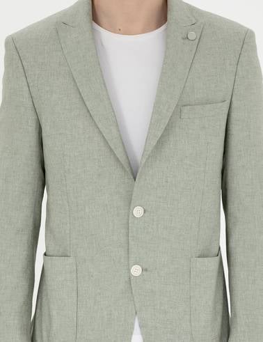 Açık Yeşil Ex. Slim Fit Keten Karışımlı Ceket