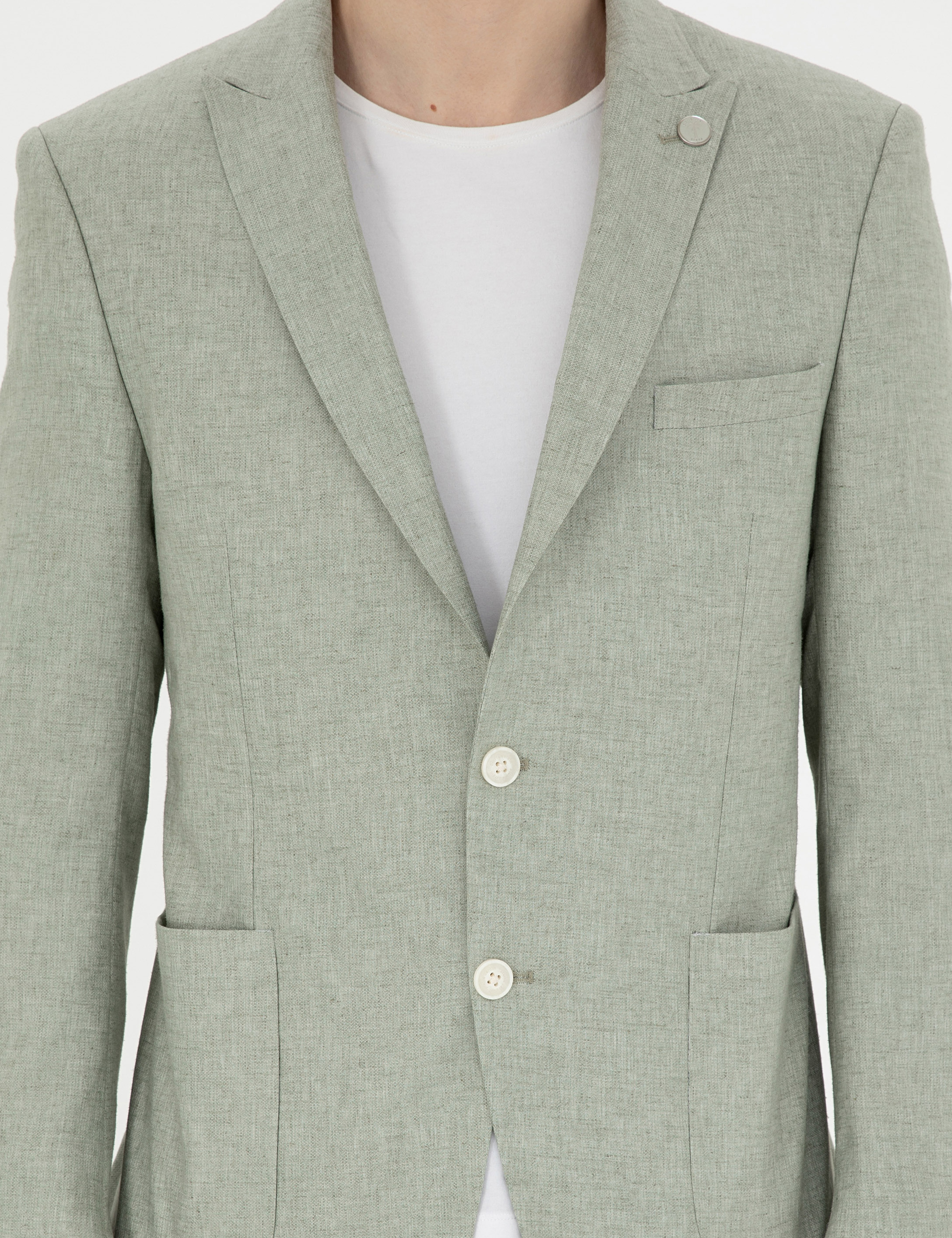 Açık Yeşil Ex. Slim Fit Keten Karışımlı Ceket - Image 6