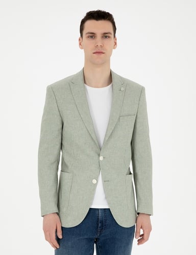 Açık Yeşil Extra Slim Fit Keten Karışımlı Ceket