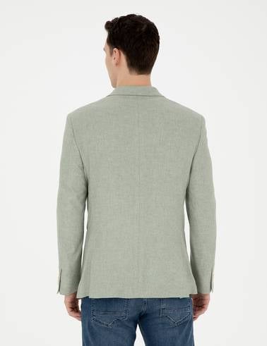 Açık Yeşil Ex. Slim Fit Keten Karışımlı Ceket