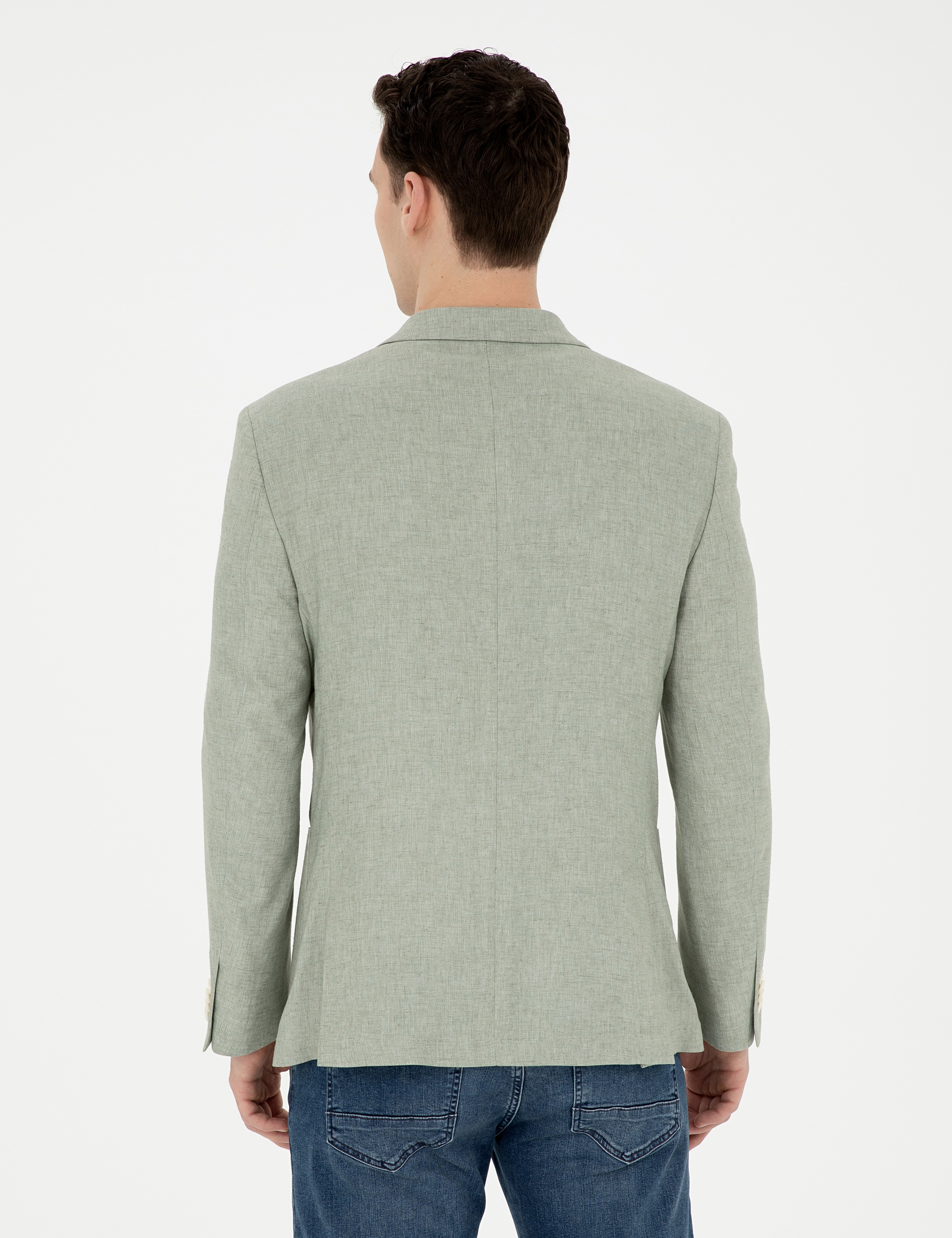 Açık Yeşil Ex. Slim Fit Keten Karışımlı Ceket - Image 5