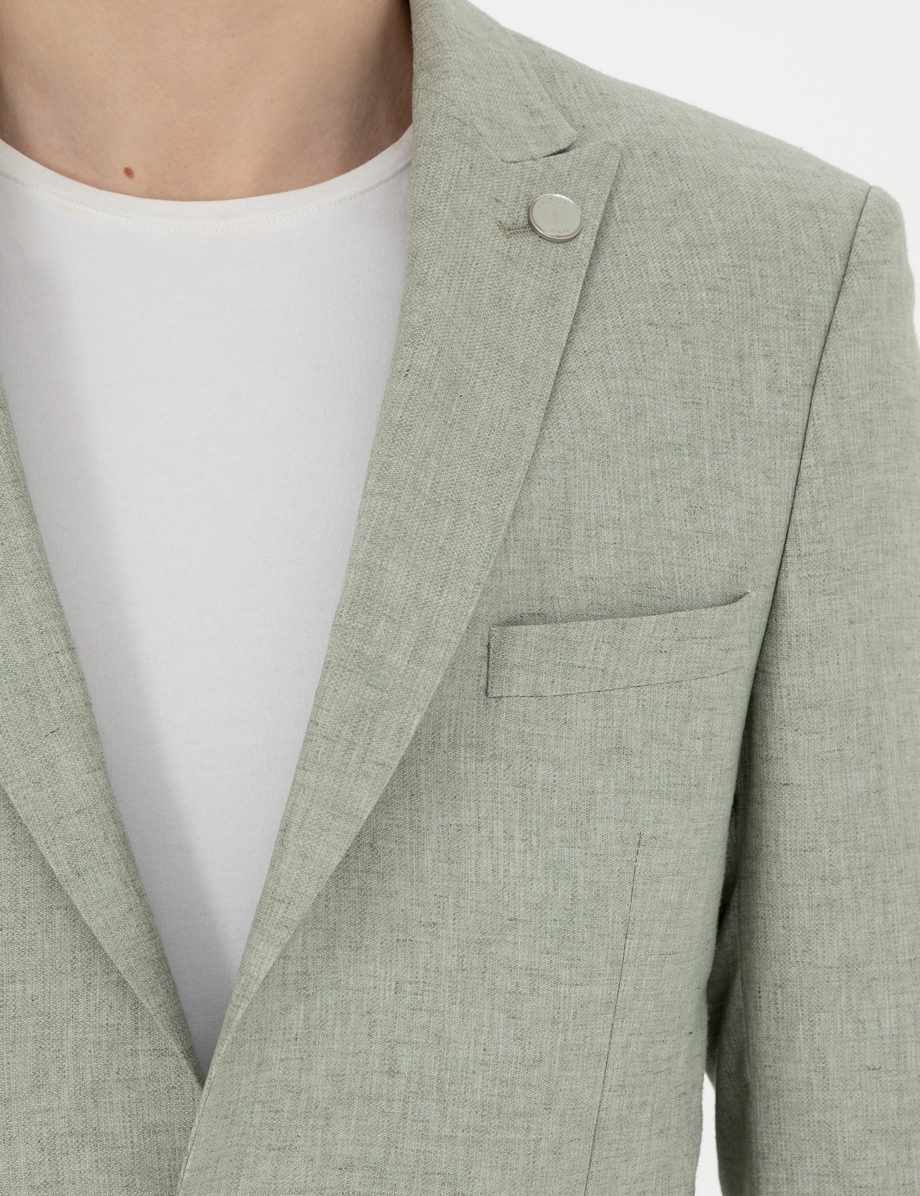 Açık Yeşil Ex. Slim Fit Keten Karışımlı Ceket