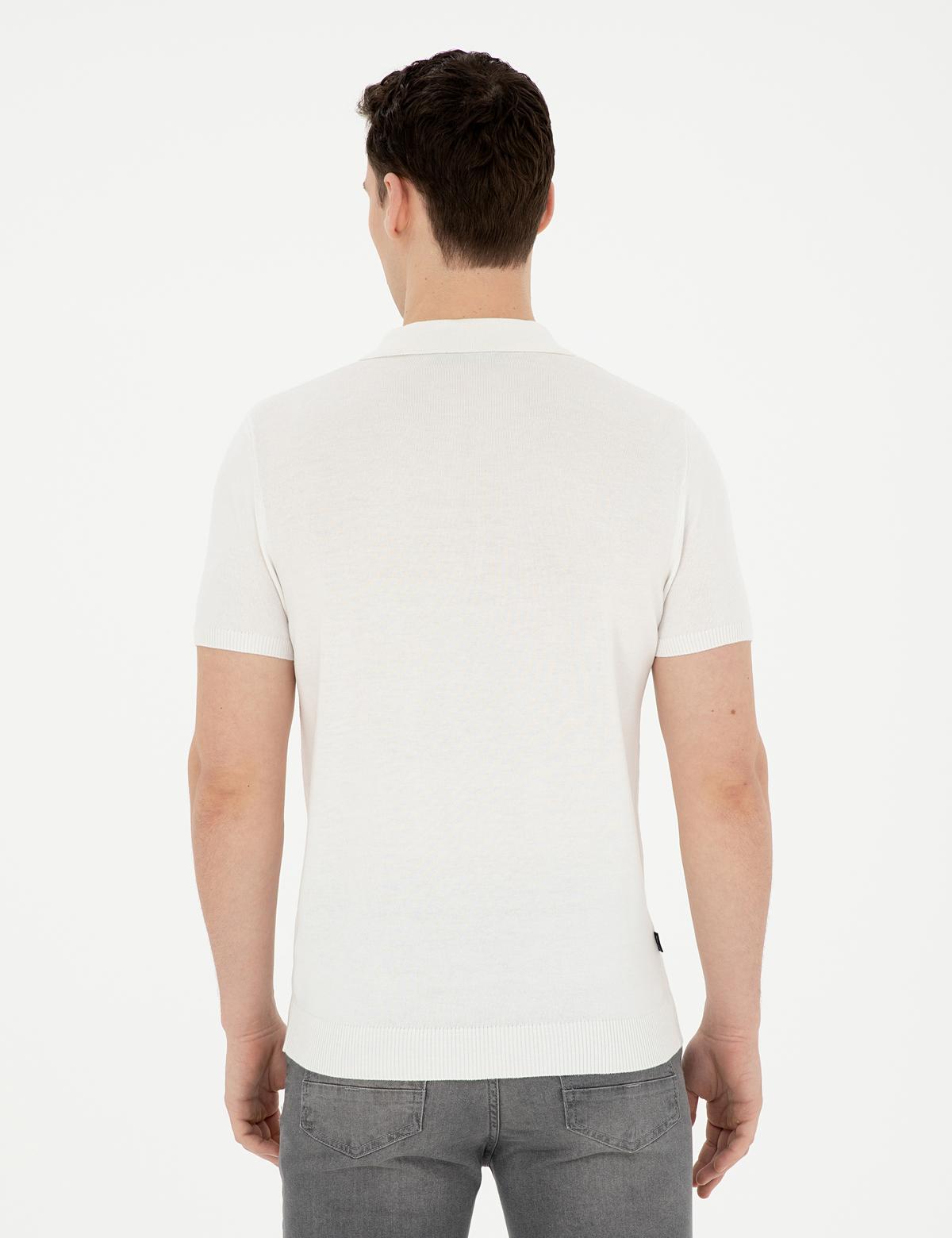 Beyaz Slim Fit Fermuarlı Polo Yaka Triko Tişört - 50288150001