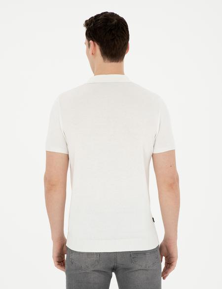 Beyaz Slim Fit Fermuarlı Polo Yaka Triko Tişört - 50288150001