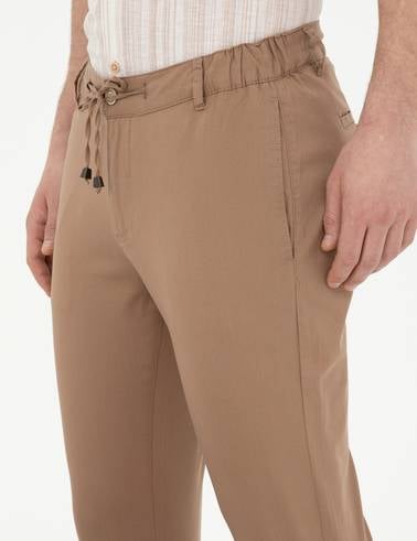 Kahverengi Slim Fit Beli Lastikli İpli Kanvas Pantolon