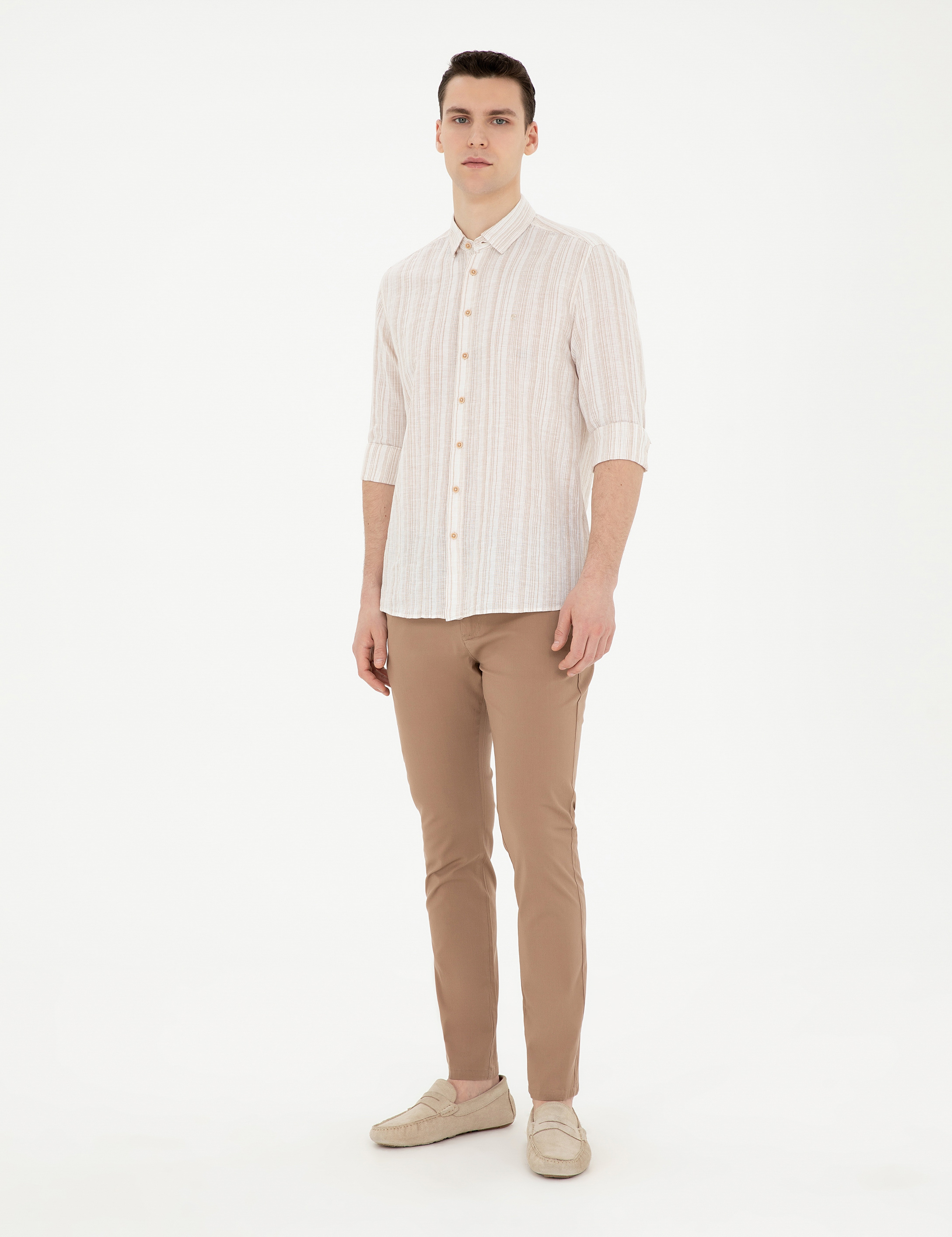Kahverengi Slim Fit Beli Lastikli İpli Kanvas Pantolon - Image 3