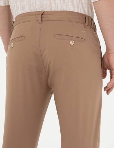 Kahverengi Slim Fit Beli Lastikli İpli Kanvas Pantolon
