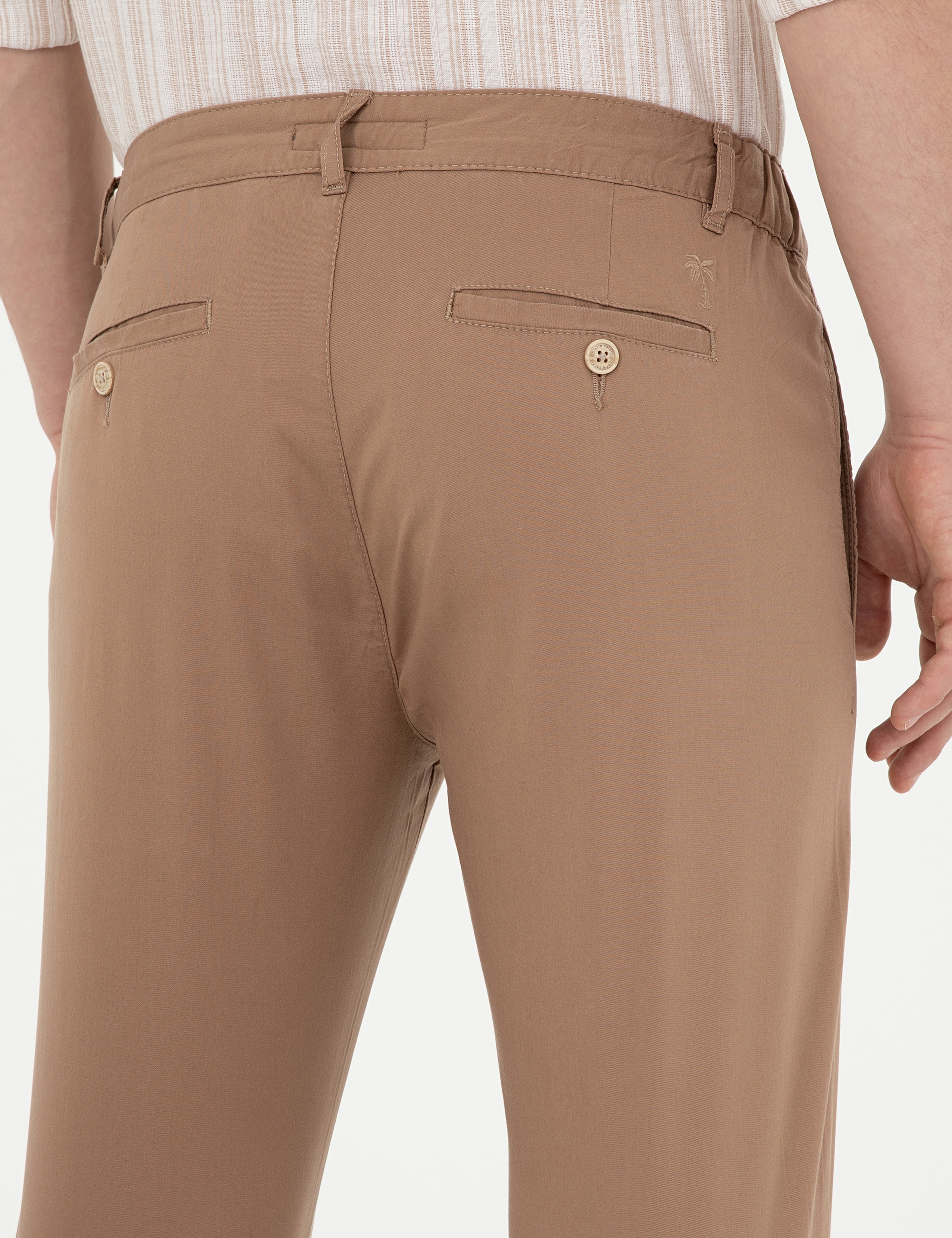 Kahverengi Slim Fit Beli Lastikli İpli Kanvas Pantolon - Image 7