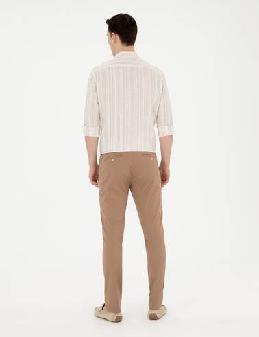 Kahverengi Slim Fit Beli Lastikli İpli Kanvas Pantolon