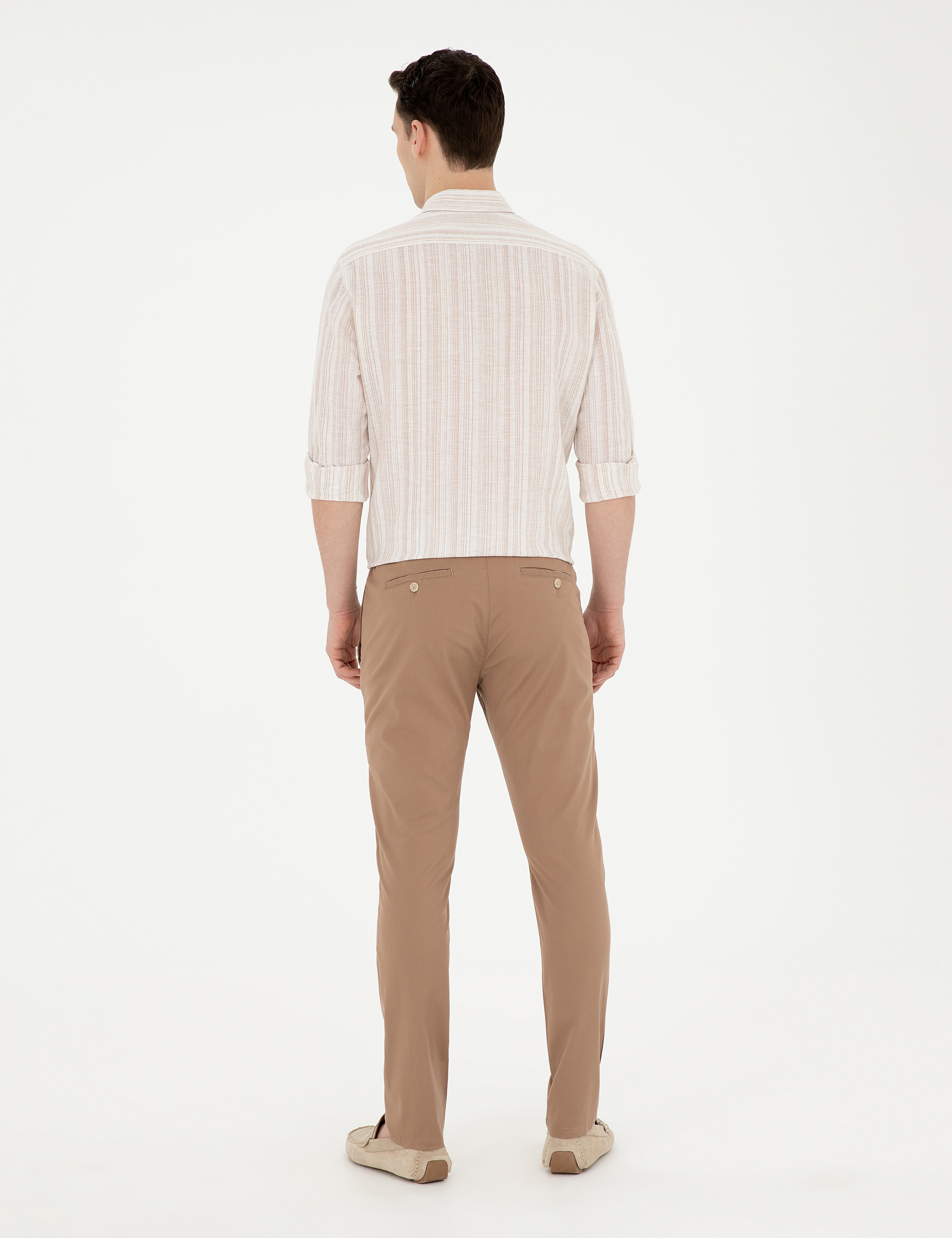 Kahverengi Slim Fit Beli Lastikli İpli Kanvas Pantolon - Image 4