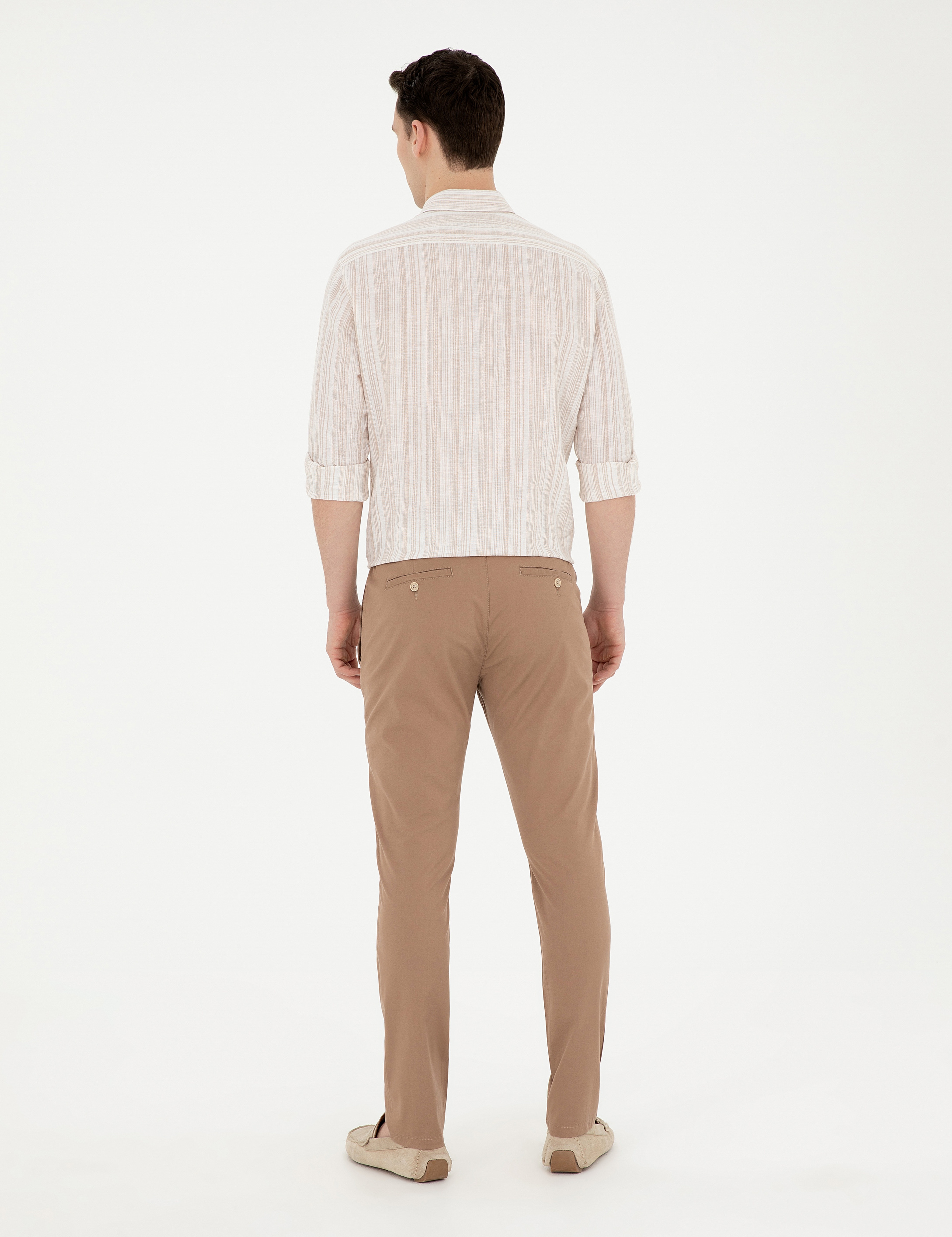 Kahverengi Slim Fit Beli Lastikli İpli Kanvas Pantolon