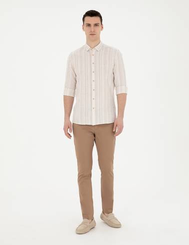 Kahverengi Slim Fit Beli Lastikli İpli Kanvas Pantolon