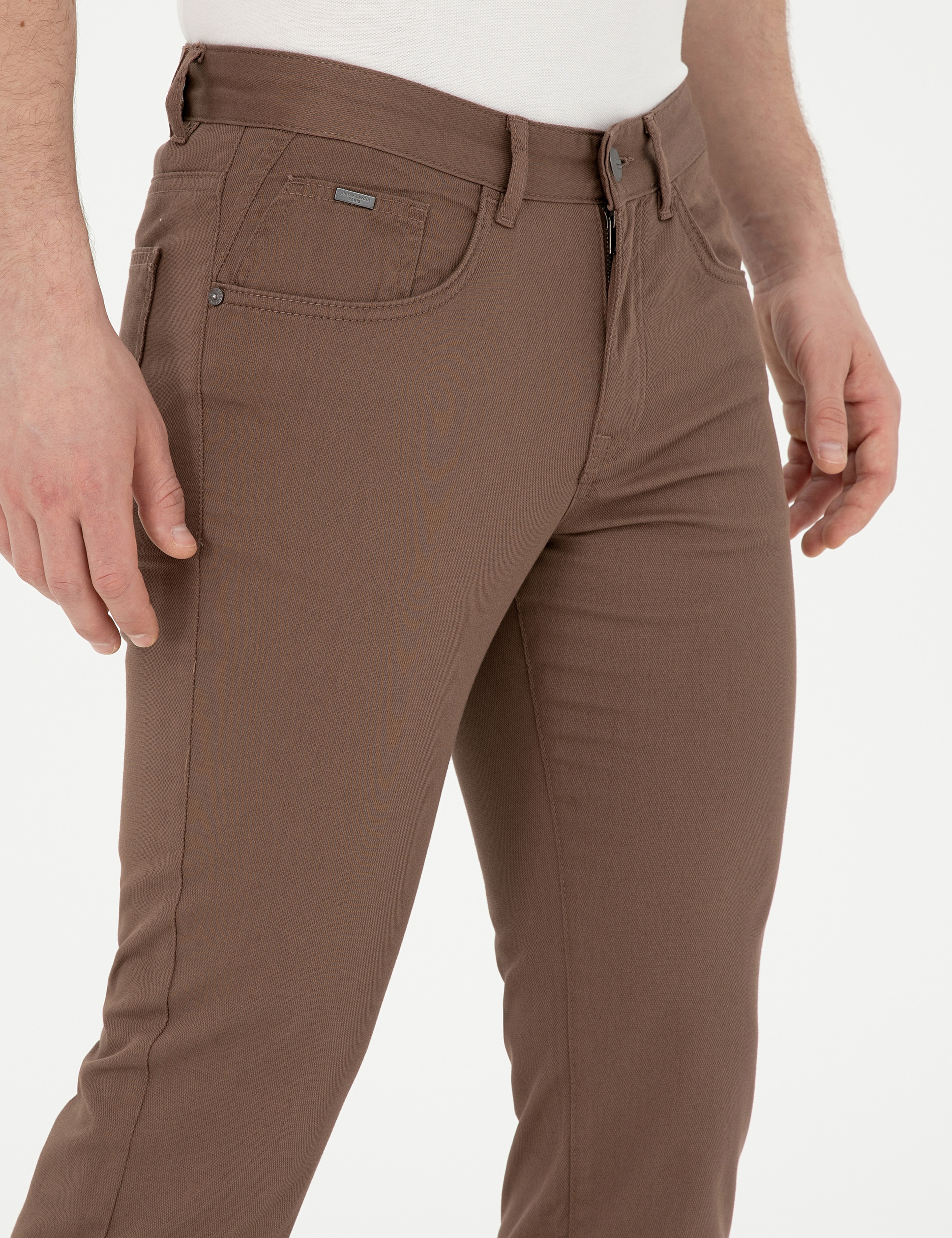 Kahverengi Slim Fit Kanvas Pantolon - Image 5