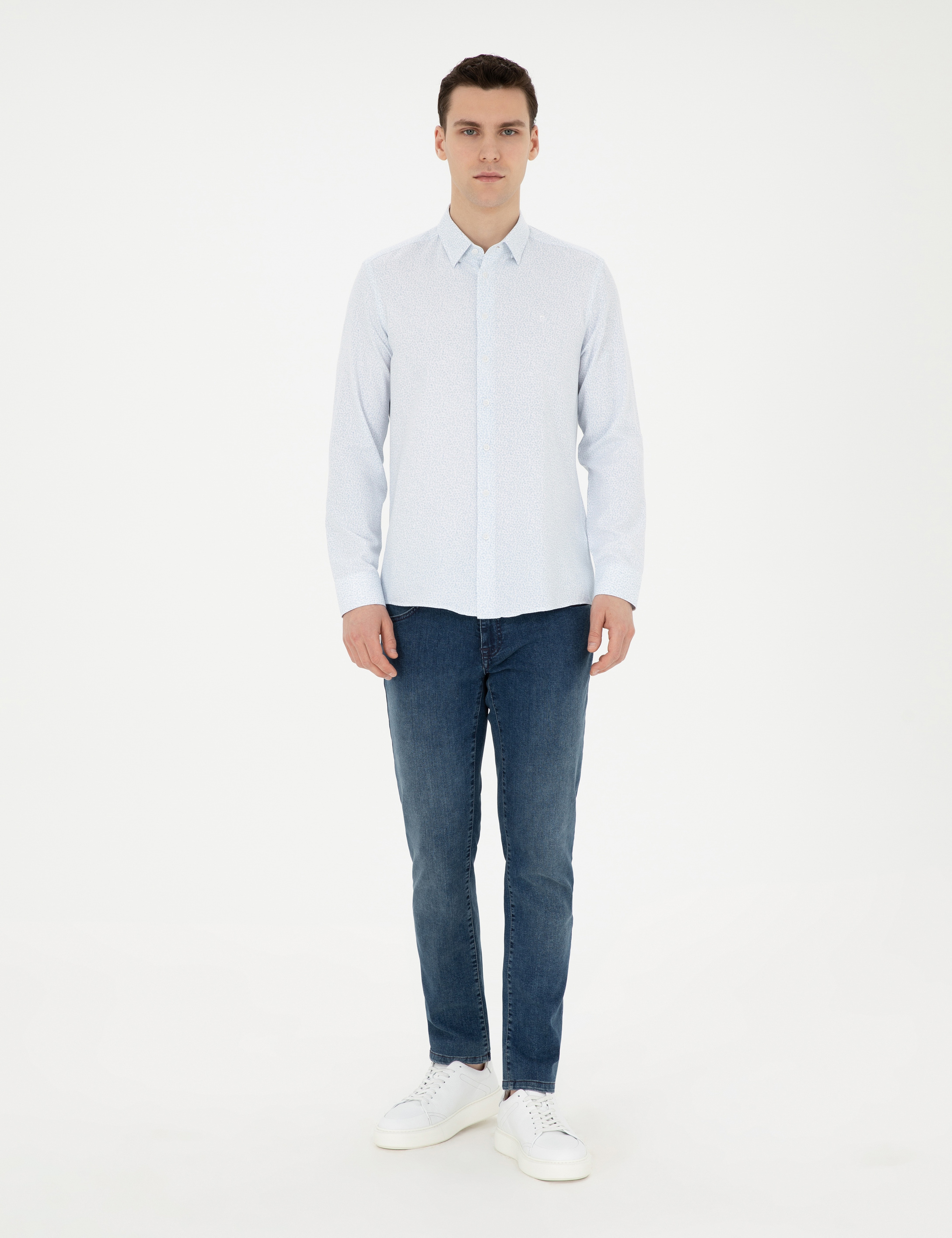 Açık Mavi Slim Fit Uzun Kollu Gömlek - Image 4