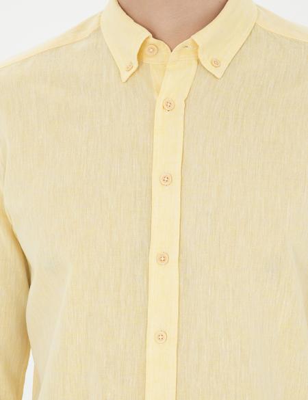 Sarı Keten Karışımlı Regular Fit Uzun Kollu Gömlek - 50284168032