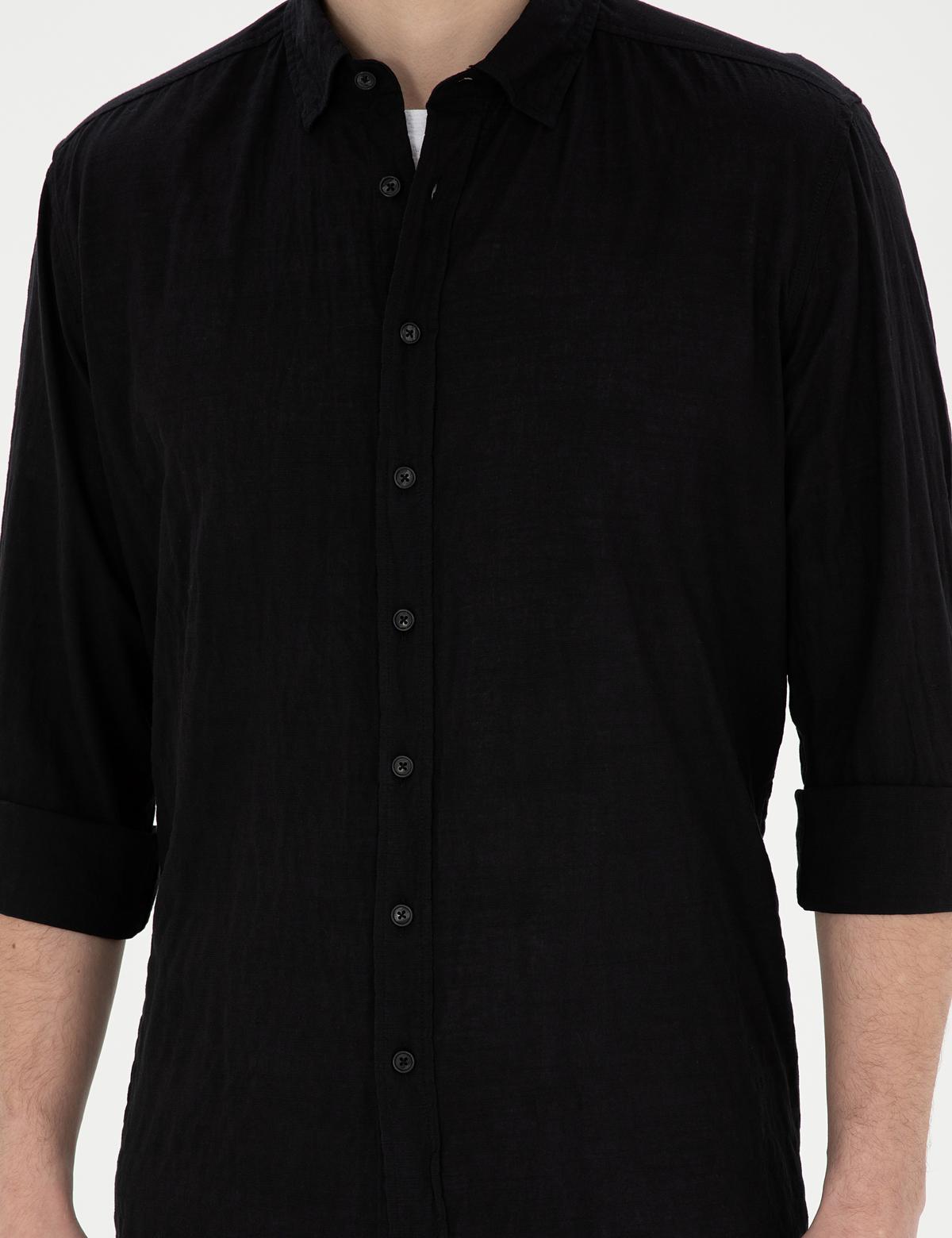 Siyah Regular Fit Uzun Kollu Gömlek - 50283524050