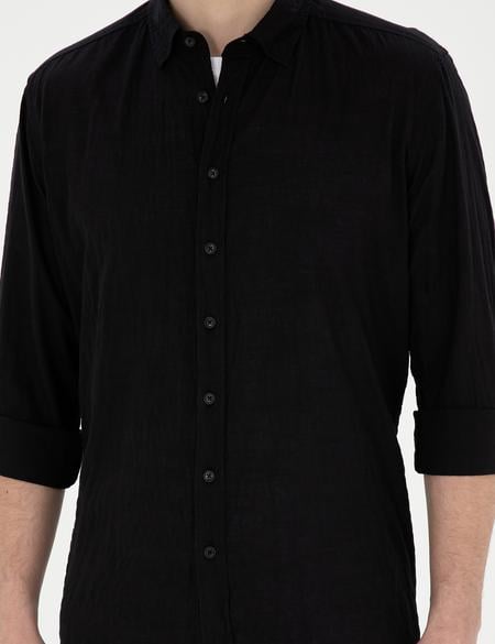 Siyah Regular Fit Uzun Kollu Gömlek - 50283524050