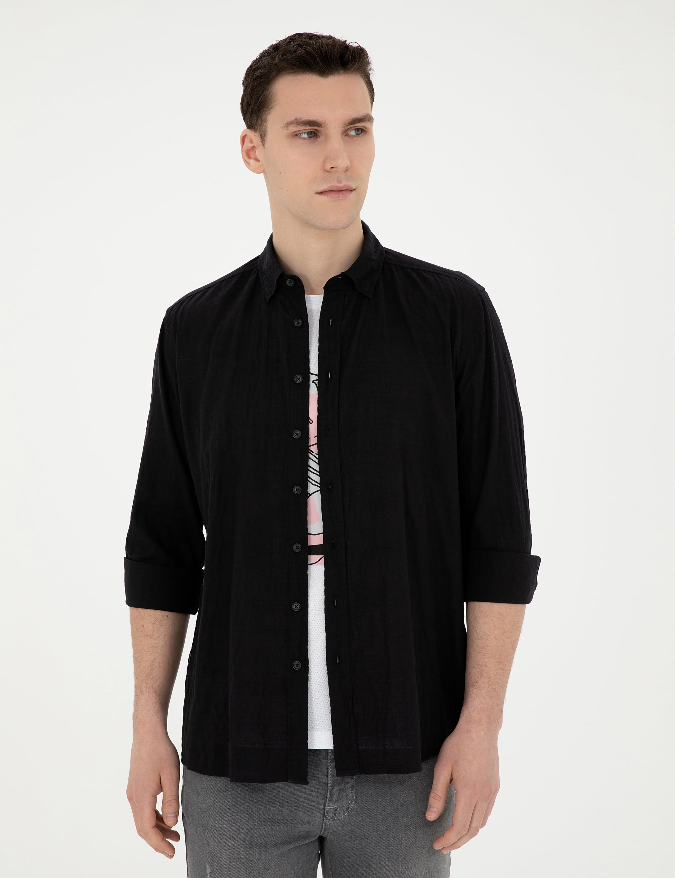 Siyah Regular Fit Uzun Kollu Gömlek