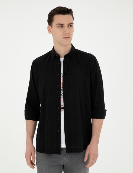 Siyah Regular Fit Uzun Kollu Gömlek - 50283524050