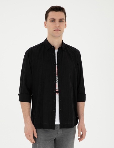 Siyah Regular Fit Uzun Kollu Gömlek