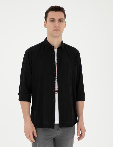 Siyah Regular Fit Uzun Kollu Gömlek - 50283524050