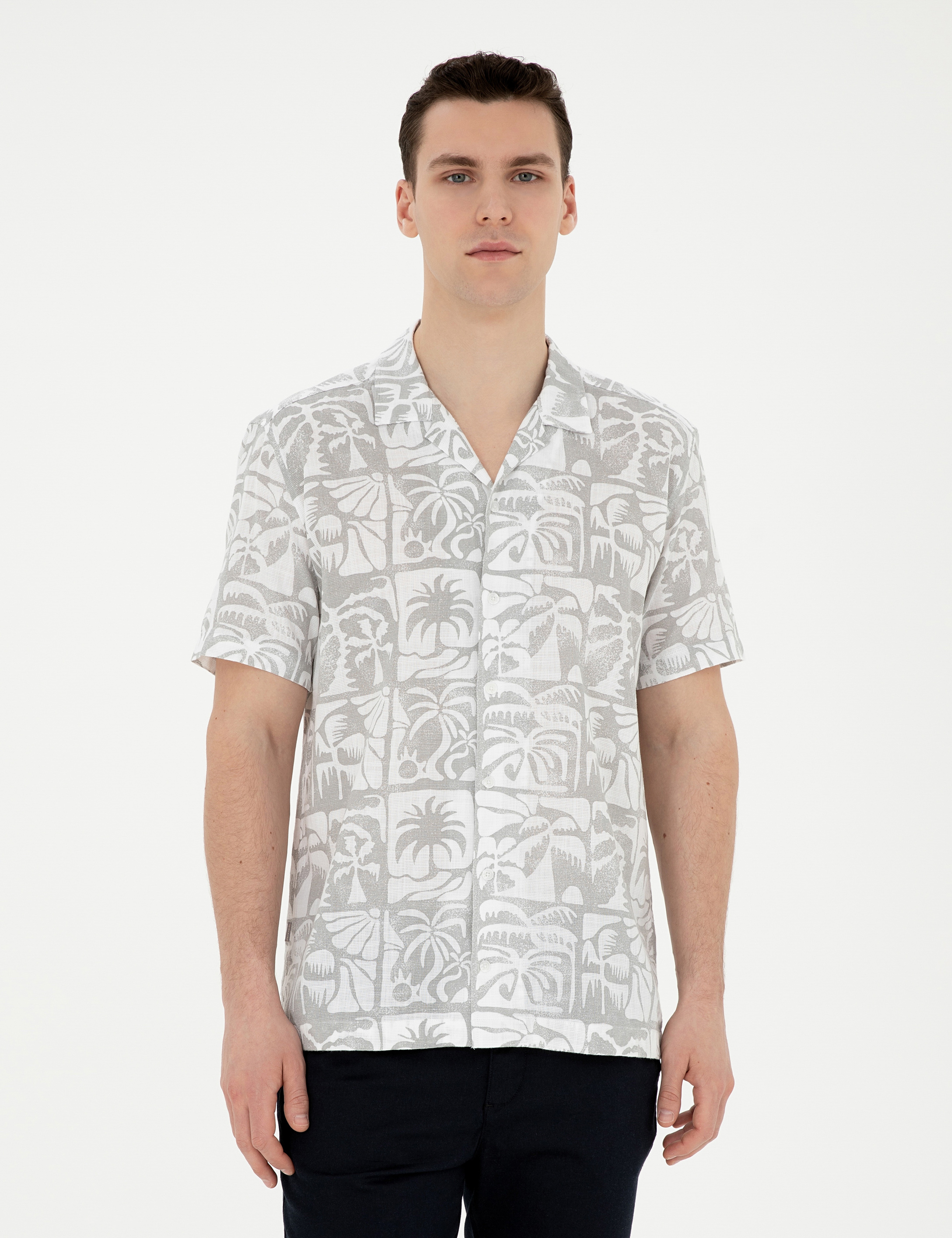 Gri Comfort Fit Kısa Kollu Gömlek - Image 1