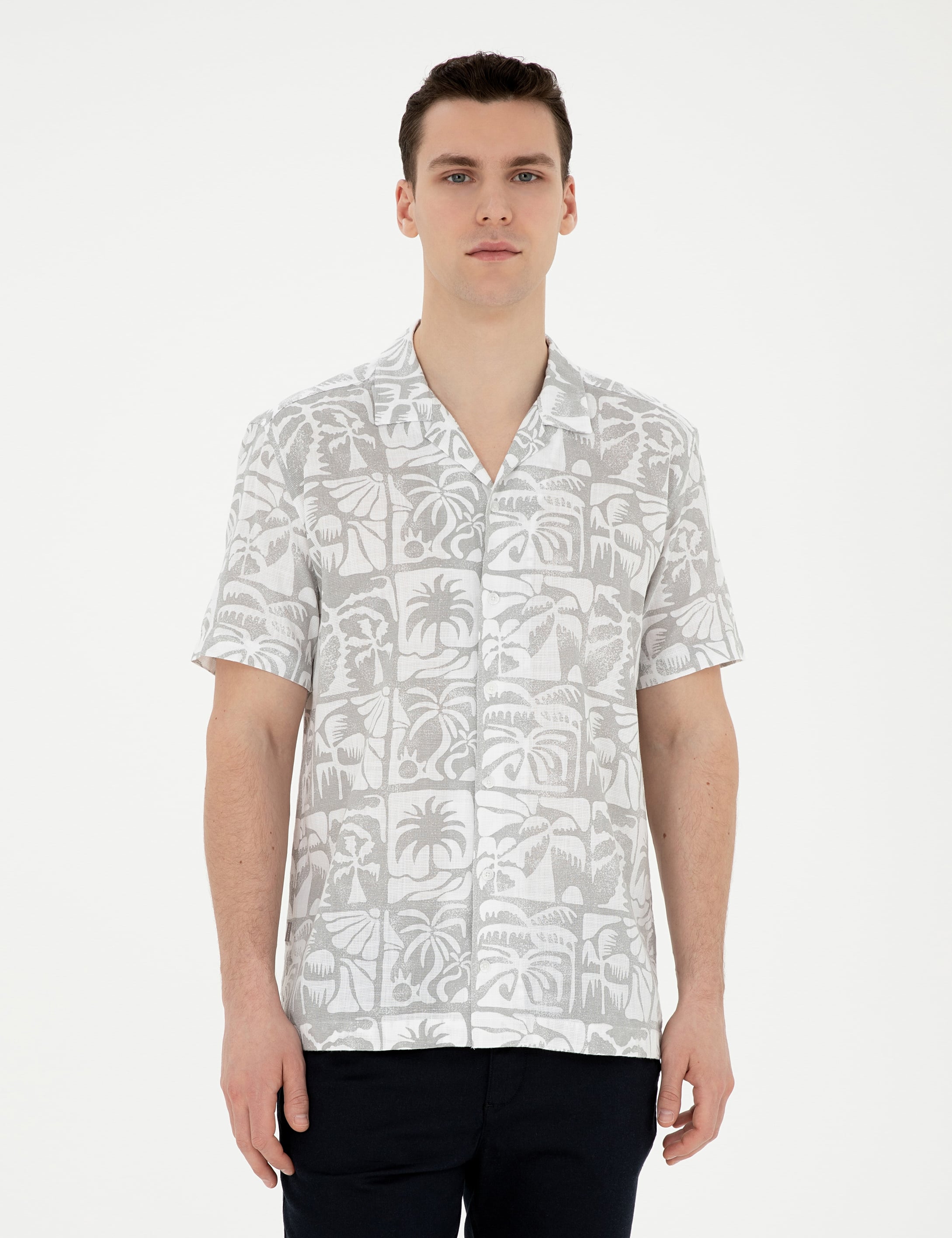 Gri Comfort Fit Kısa Kollu Gömlek