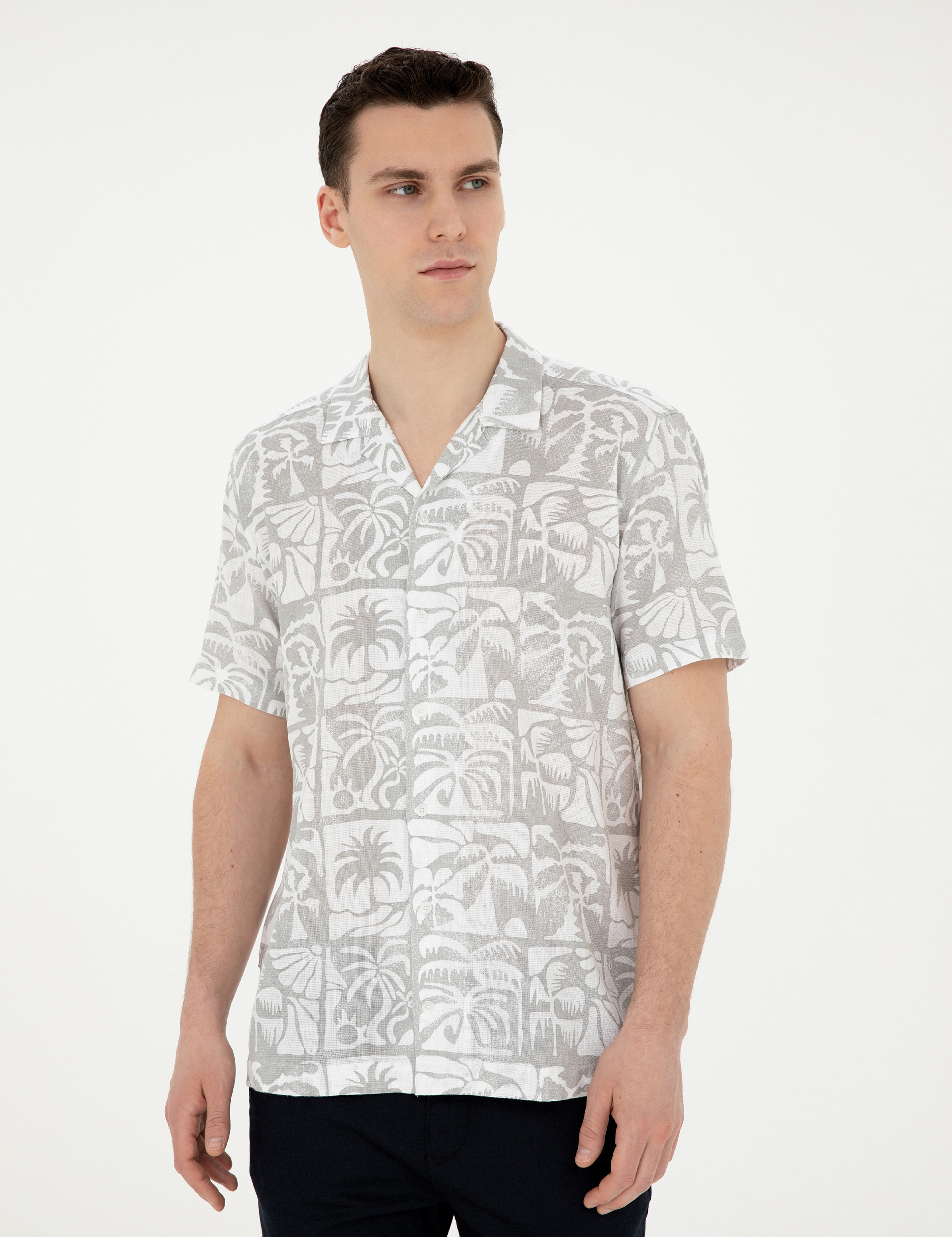 Gri Comfort Fit Kısa Kollu Gömlek - Image 3