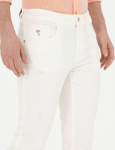 Ekru Slim Fit Jean Pantolon