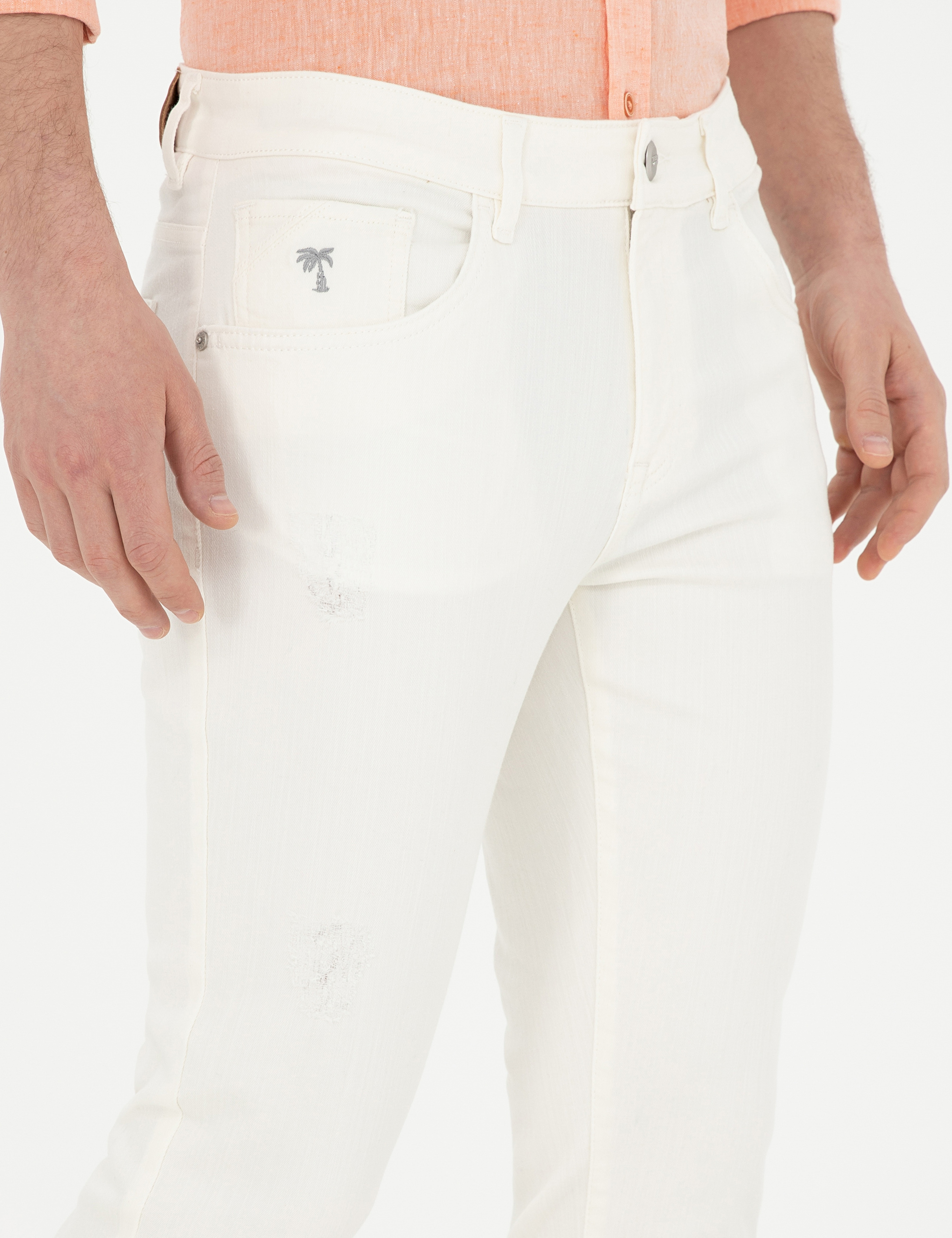 Ekru Slim Fit Jean Pantolon