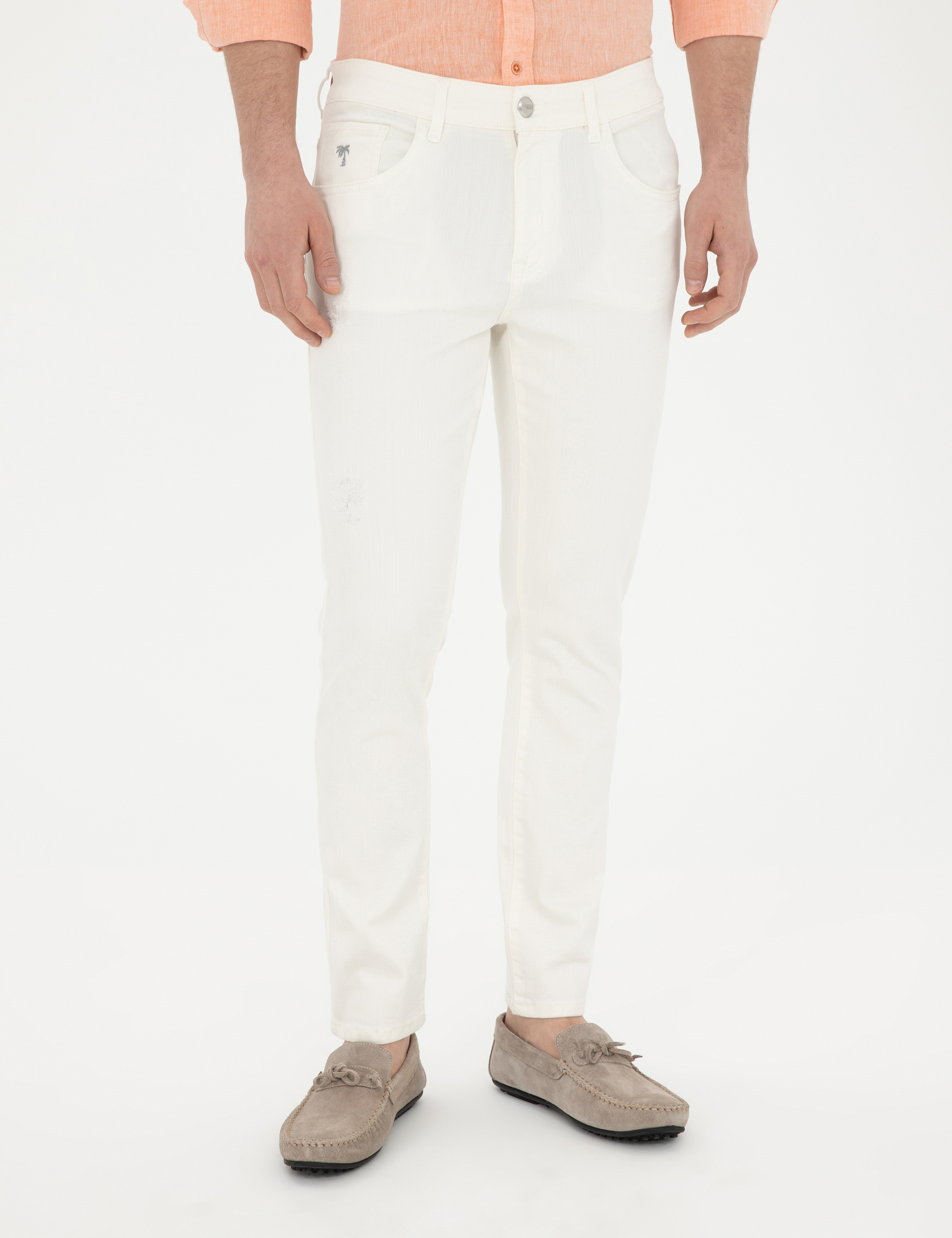 Ekru Slim Fit Jean Pantolon - Image 2